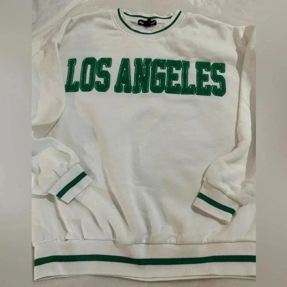 Los Angeles Preppy Varsity Style Sweatshirt Tennis Fleece Letters Y2K Obersized - Picture 10 of 10